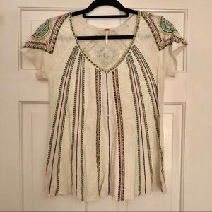 Free People Short Sleeve Beaded Top Embroidered